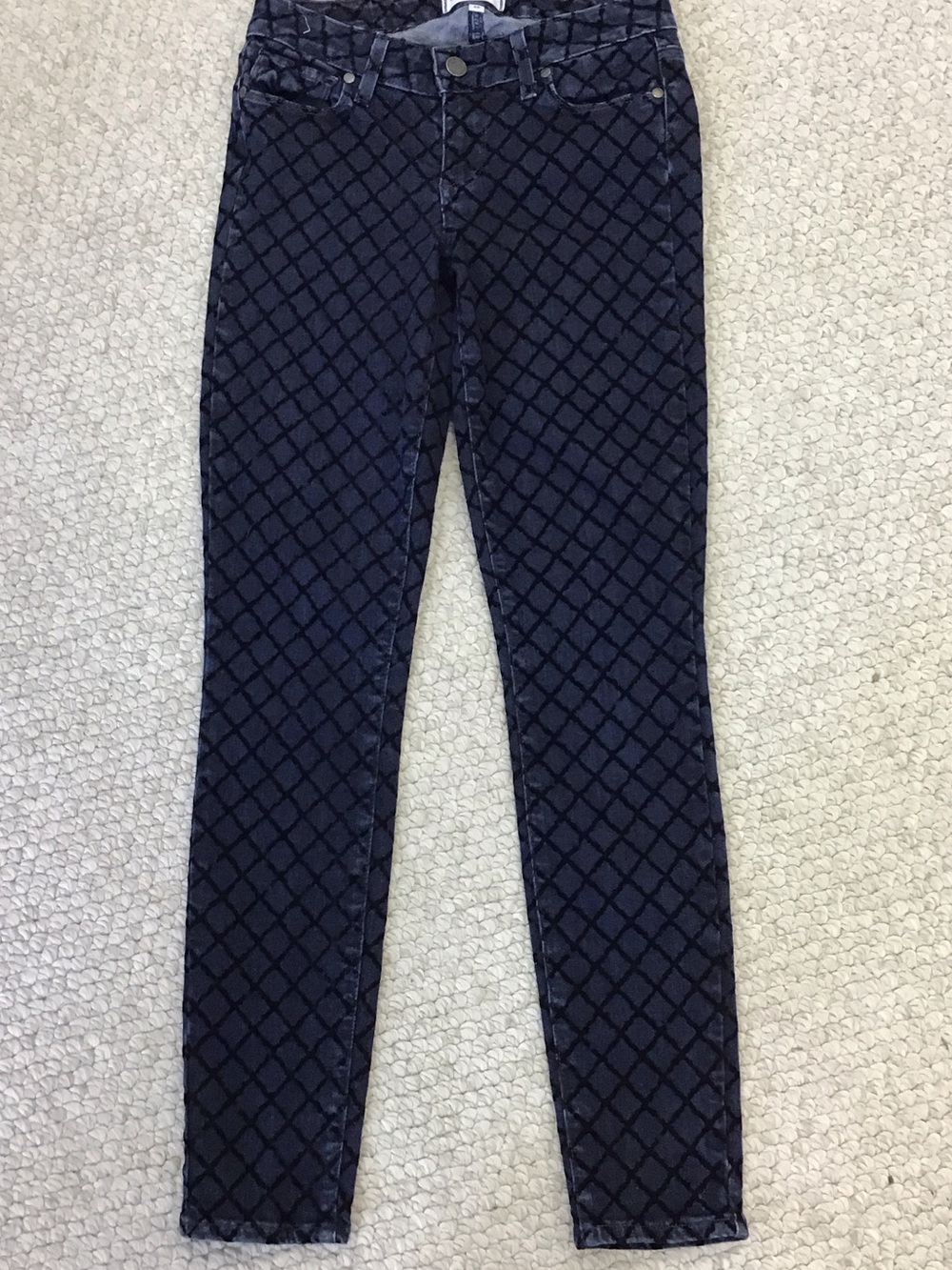 PAIGE Navy Diamond-Texture Skinny Ankle Jeans